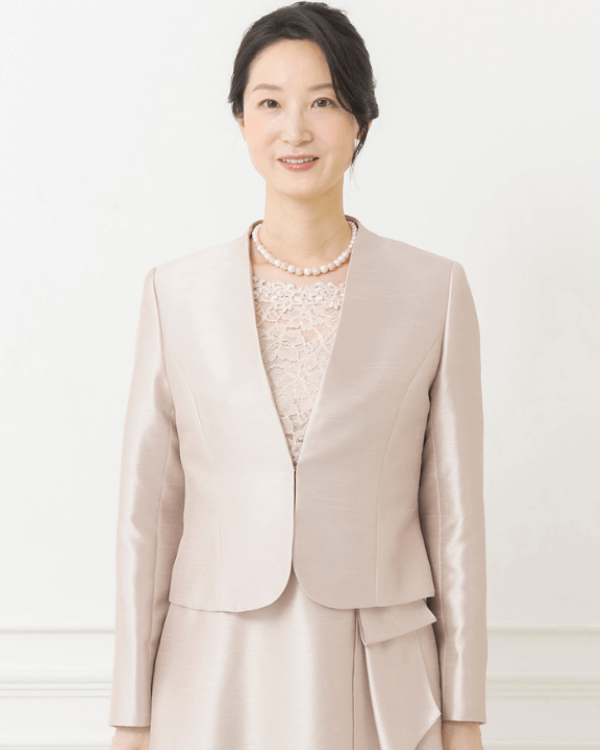 【ピンクベージュ】シャンブレーシャンタン　ノーカラージャケット<6410931-32>