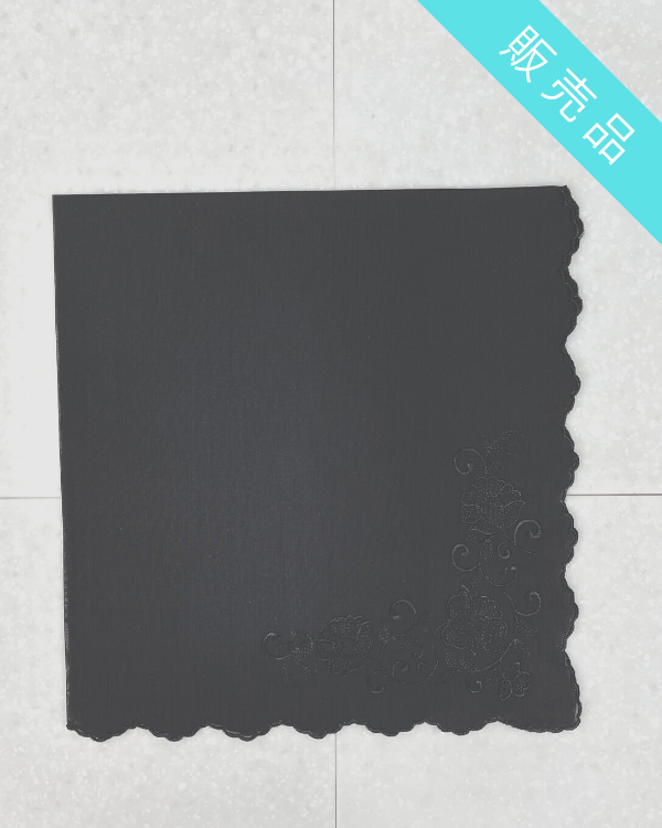 【ブラック】フォーマル用フラワー刺繍ハンカチ（販売）　